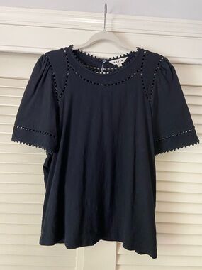 Boden Black Delicate Trim Short Sleeve Blouse